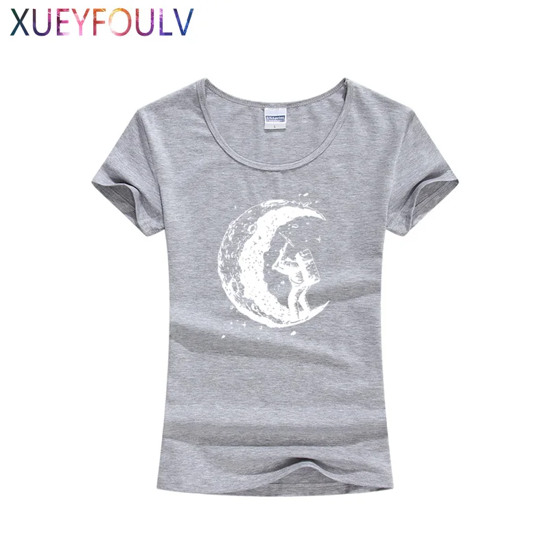 Одежда высшего качества Модные копать луна печати Для женщин футболка тонкий