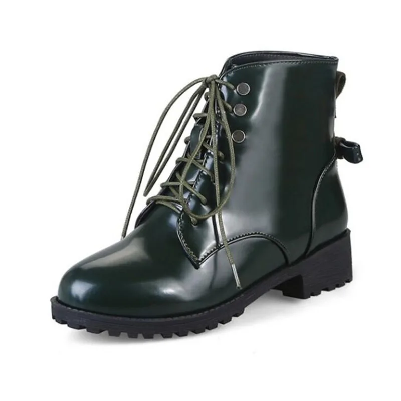 Женские зимние ботинки теплые из лакированной кожи мотоциклетные 2019|Женские