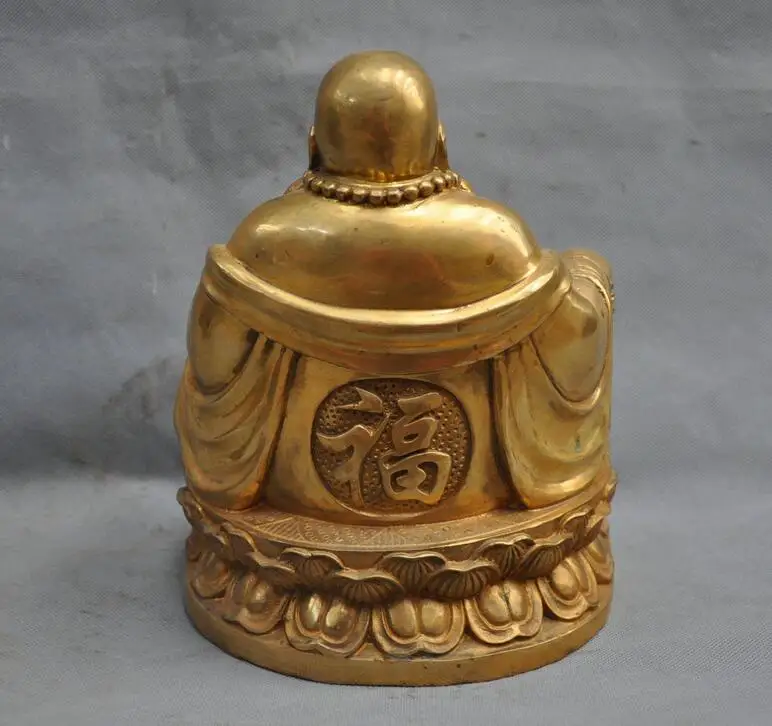 10 &quotКитай латунь Счастливый Будда Майтрея монах Бронзовая статуя благословение