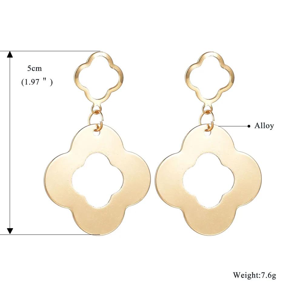 2019 Simple Alloy Earrings Gold Color Flower Design Geometry Double Hollow Drop For Girls Party Jewelry | Украшения и аксессуары