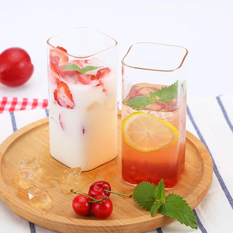 

2 PCS transparent square glass simple straight glass teacup juice breakfast cup milk drinking glasses lulu lemon