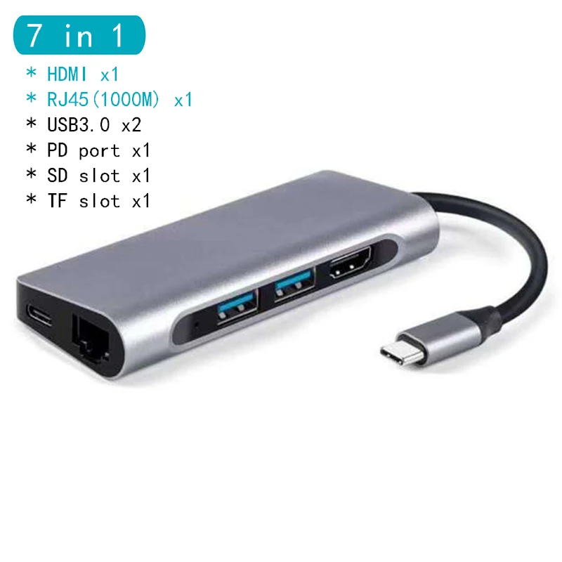 7 in 1 HDMI RJ45 USB C док-станция для ноутбука USB 3,0 HDMI RJ45 Gigabit PD Fealushon для MacBook samsung Galaxy S9/S8/S8+ type C док-станция - Цвет: 7 in 1 HDMI RJ45