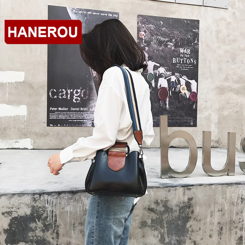 HANEROU винтажные женские сумки мессенджеры с широким ремешком мини сумка на плечо
