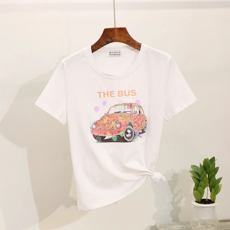 Летние топы с принтом бисером футболка джинсовые шорты женский костюм Модная