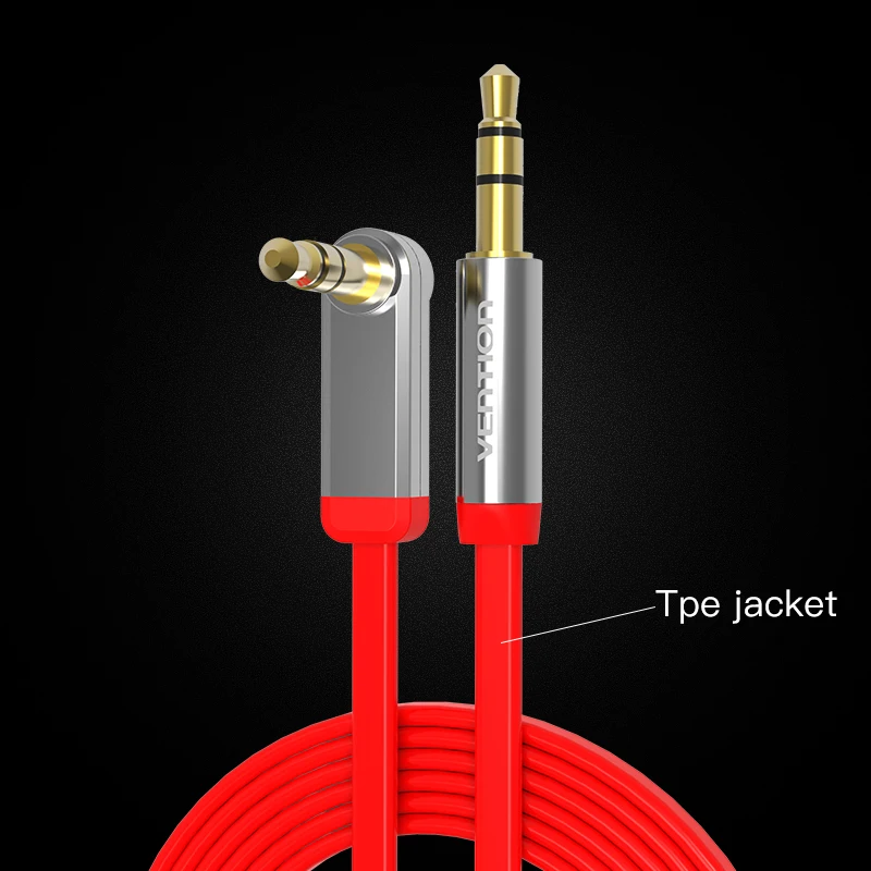 Vention Audio Cable 3.5mm jack to 90 Degree Right Angle flat Aux for Car iphone beats headphone |