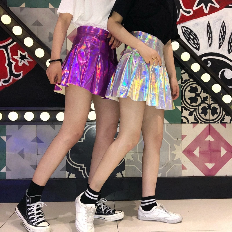JSMY Женская Блестящая блестящая флуоресцентная юбка Harajuku стильная