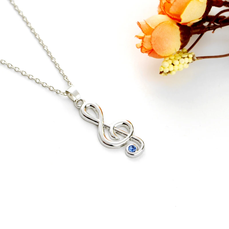 Creative trend elegant music symbol pendant necklace singing woman essential deep blue rhinestone chain | Украшения и аксессуары
