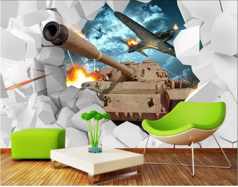 3d обои для комнаты на заказ фотообои нетканые настенные стикеры 3D танк самолет