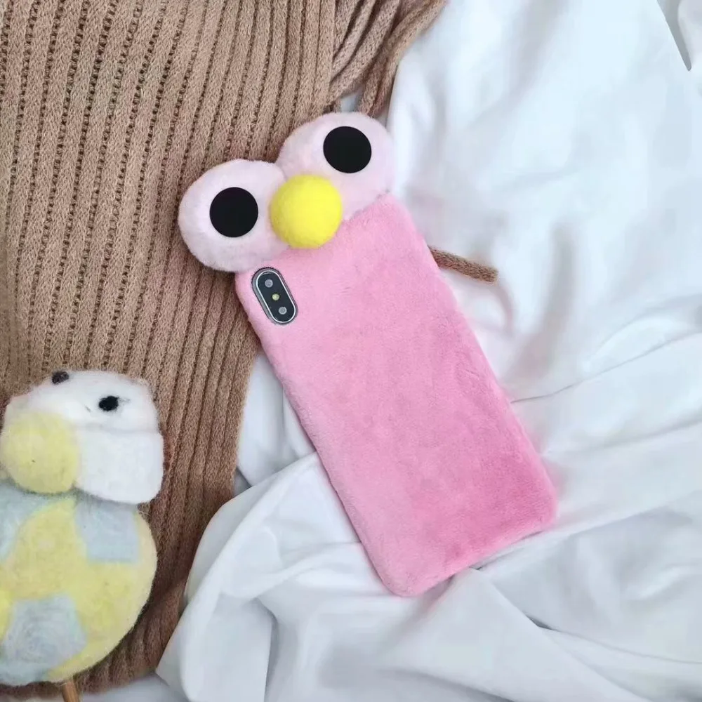 For iPhone 6 6S 7 8 XR phone Case 3D Cute Rabbit Hairy Warm Fur Cover for X XS MAX Cartoon Plush Bunny Back |