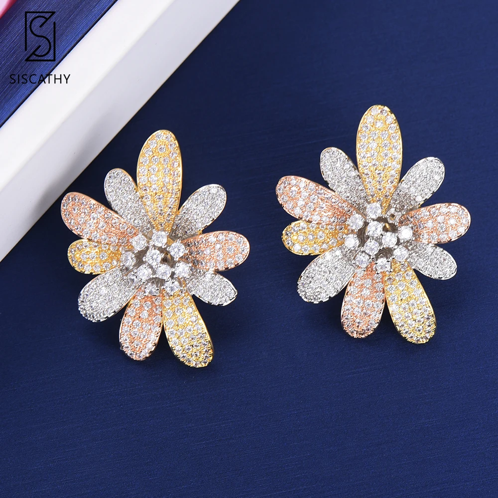 SISCATHY Для женщин роскошный цветок серьги себе ювелирные изделия кубический