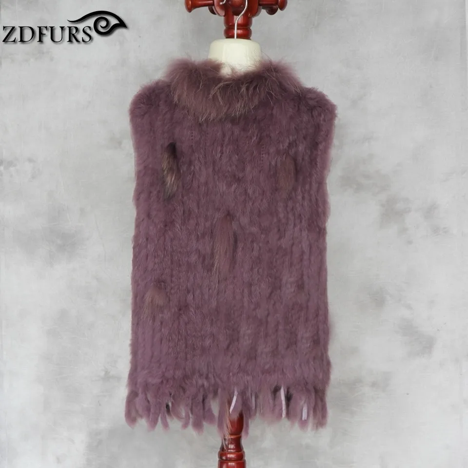 ZDFURS* Высокое качество Горячая Распродажа вязаный жилет из кроличьего меха воротник из меха енота вязаный жилет из кроличьего меха ZDKR-165005