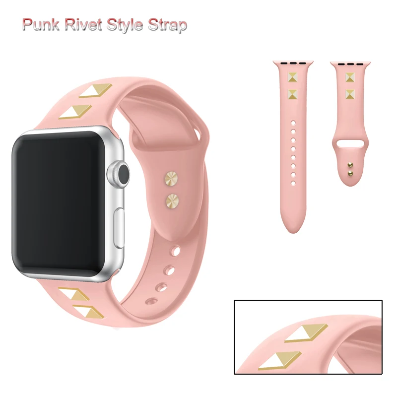 Мягкий спортивный силиконовый ремешок для Apple Watch ремешок 44 мм 40 мм 42 мм 38 мм браслет для iwatch 4 3 2 1 панк заклепки Стиль Ремешки для наручных часов