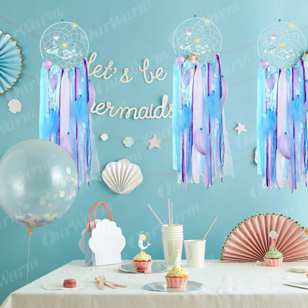 OurWarm Under The Sea вечерние украшения Русалка Dream Catcher Baby Shower Русалка тематические вечеринки синий колокольчиков дома Настенный декор