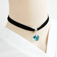 classic black velvet choker necklace for women heart crystal pendant gothic ribbon chocker necklace female wedding jewelry