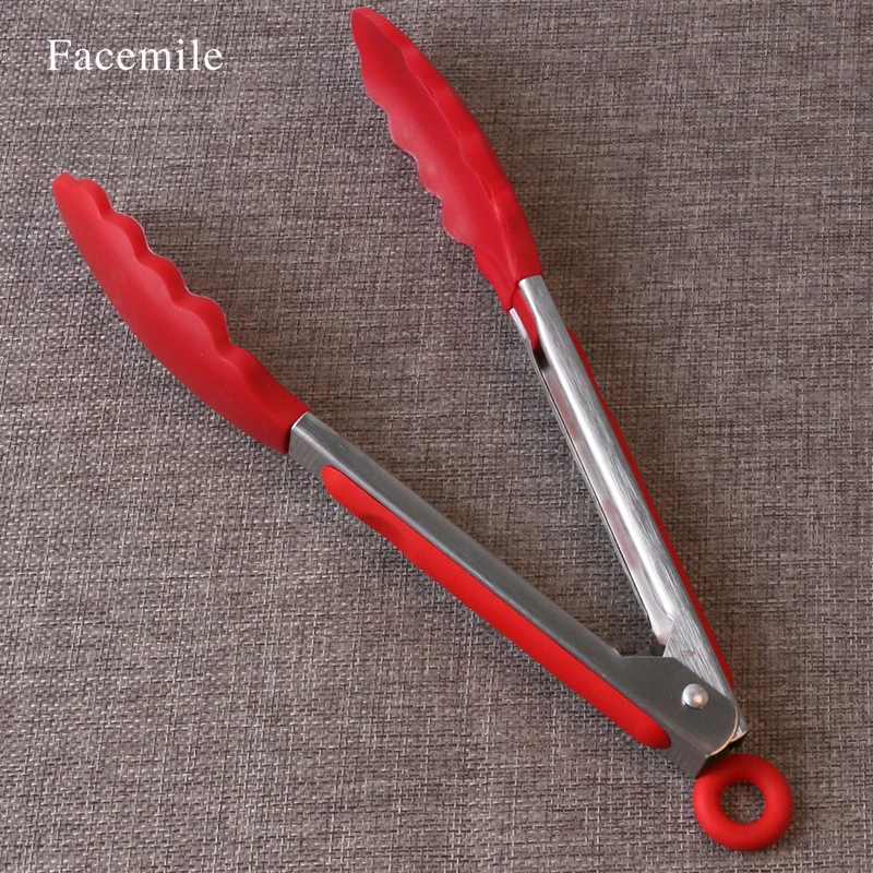 

1 Piece BBQ Tongs Silicone Cover Handle Kitchen Tongs Lock Design Barbecue Clip Clamp Stainless steel Food Tongs Green 52067