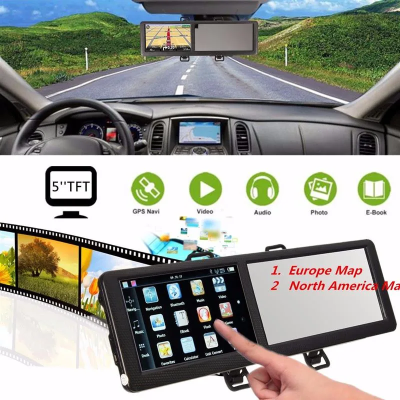 Автомобильное зеркало заднего вида 5 дюймов 8 Гб ПЗУ TFT Bluetooth GPS навигация SAT NAV FM
