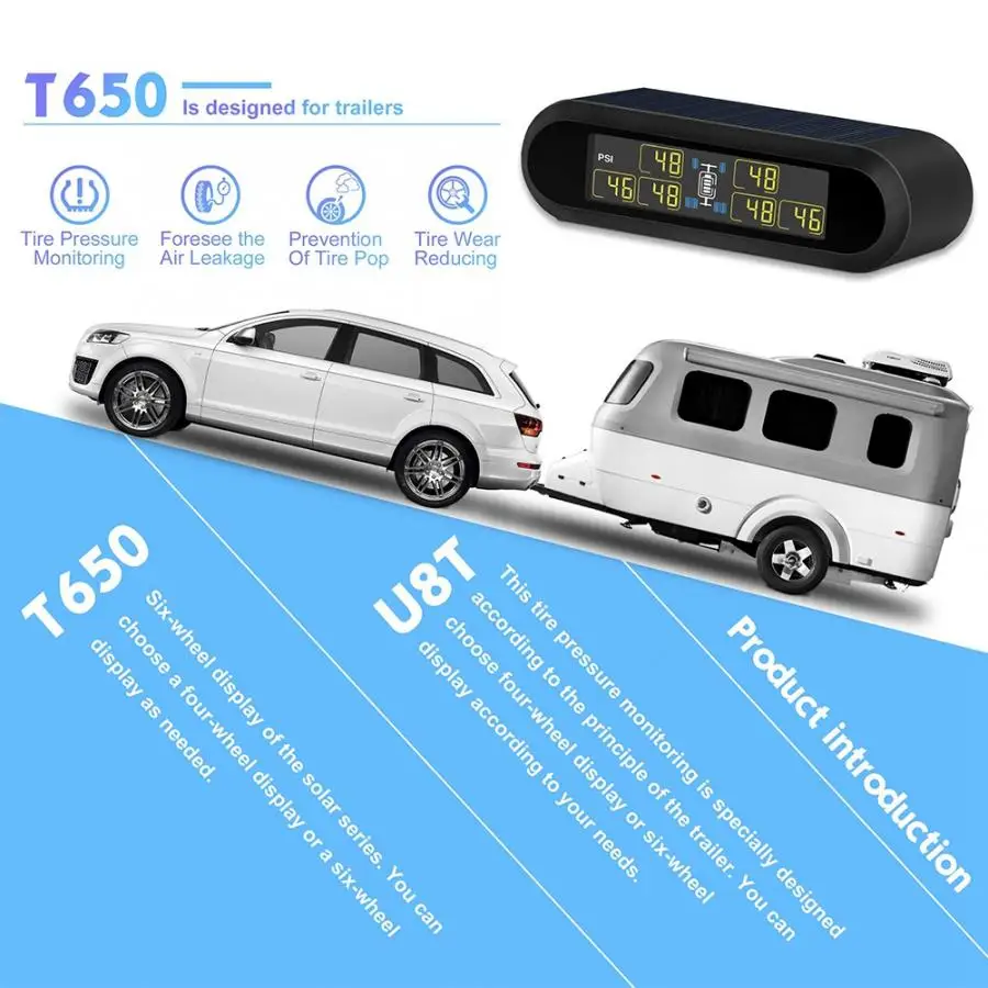 1 комплект беспроводной Солнечный TPMS система контроля давления в шинах ЖК-монитор сигнализация с 6 внешними датчиками автомобильные аксессуары Автомобильная безопасность