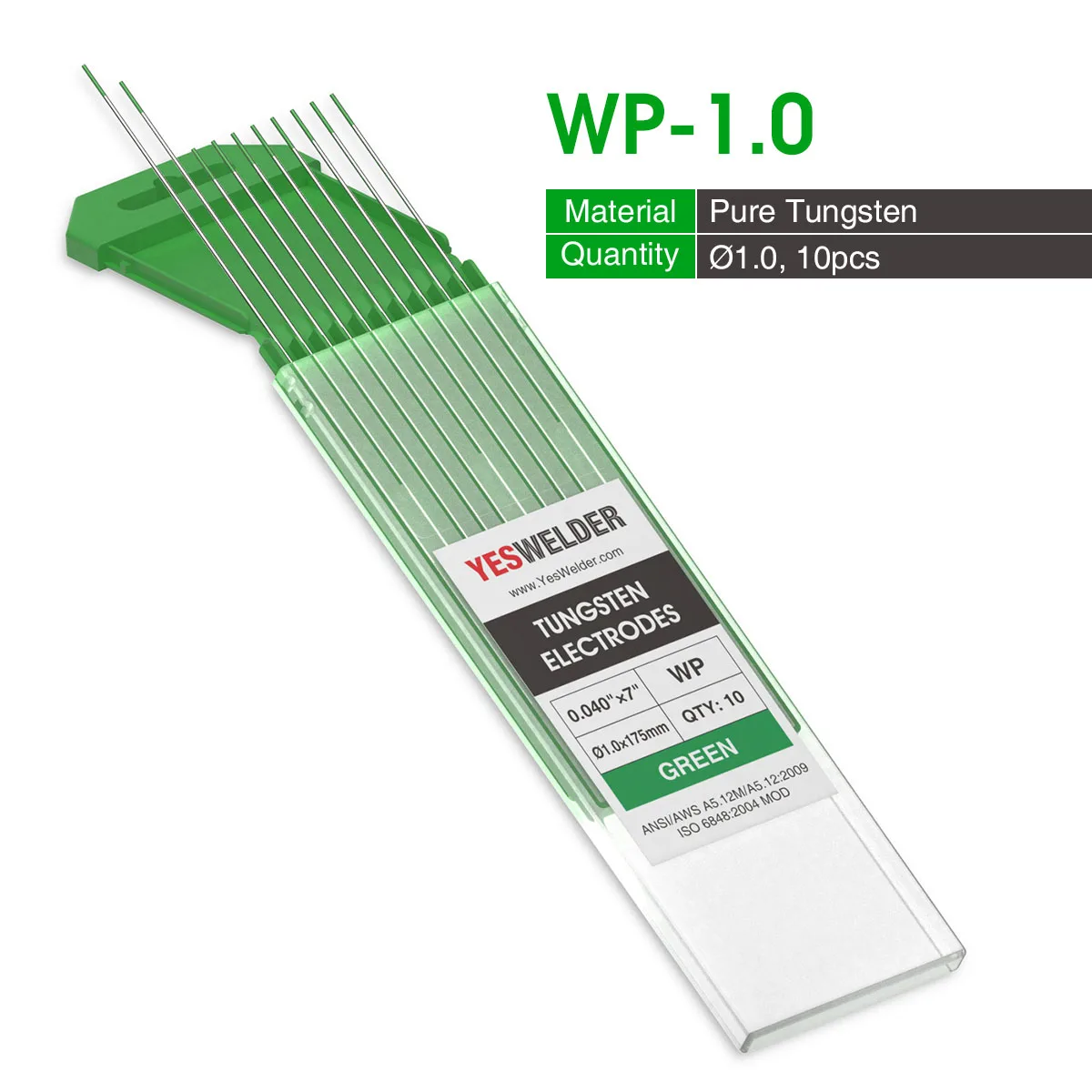 WP-1.0 YESWELDER Вольфрам электроды 1,0/1,6/2,4/3,2/4,0*175 мм WP WT20 WC20 WL15 WL20 WX TIG сварки стержней - Цвет: WP-1.0