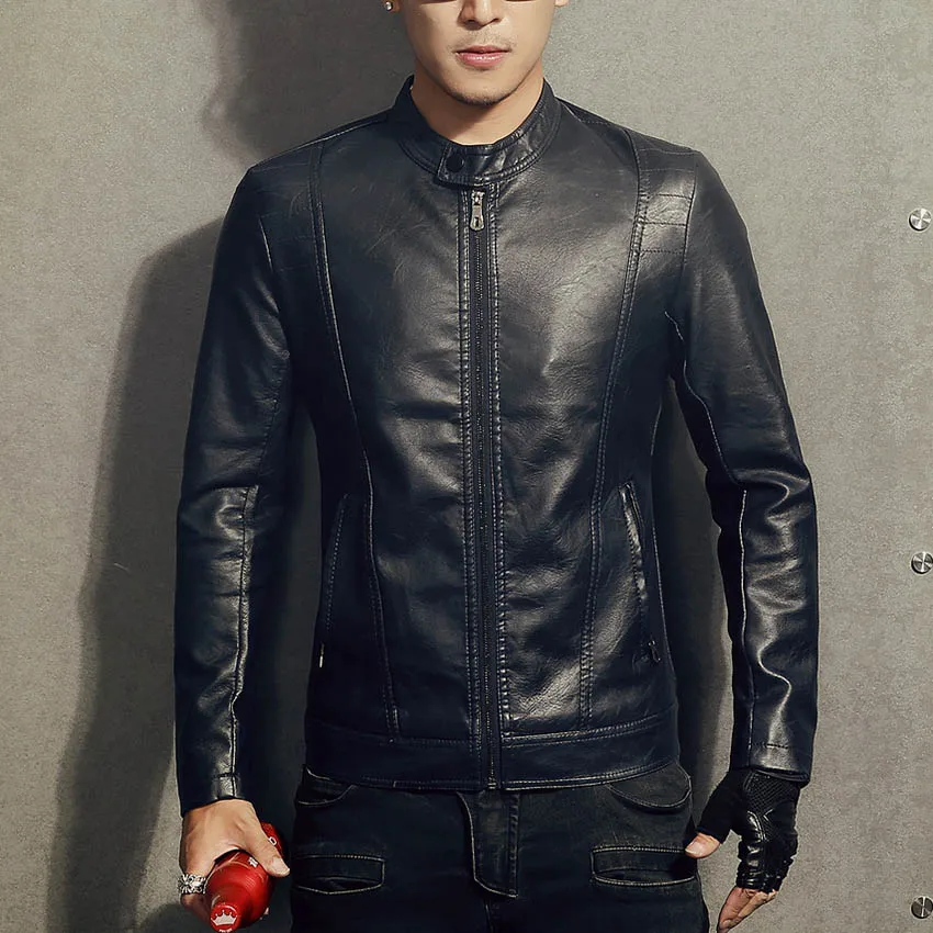 Новый 2017PU кожаная куртка Для мужчин черный красный коричневый одноцветное s