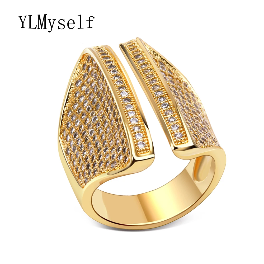 Купи Unique design ring for party jewelry White and Gold color Brass Trendy Accessories for woman High quality fashion rings за 705 рублей в магазине AliExpress