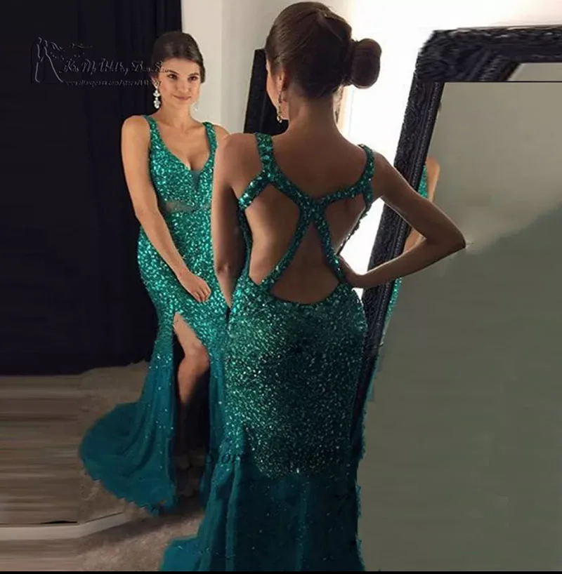 Luxury Long Evening Dresses 2019 Mermaid V Neck Crystals Beads Sexy Backless Champagne African Women Formal Prom Party Gowns | Свадьбы и