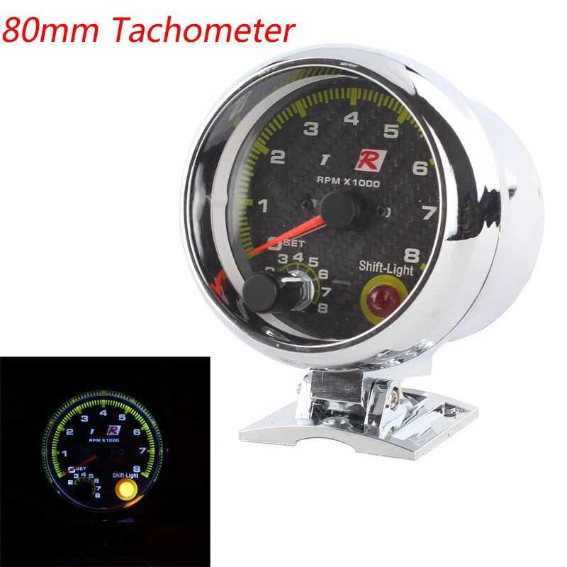 Free Shipping Tachometer 3.75 inch Carbon Fibre 0-8000 RPM Auto Gauge Car meter | Автомобили и мотоциклы