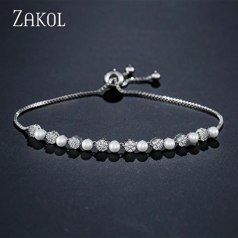 White Color 57 ZAKOL новые модные регулируемые браслеты для женщин свадебный браслет с кристаллами очаровательные женские вечерние ювелирные изделия подарок другу FSBP2057 - Окраска металла: White Color 57