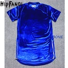 HIPFANDI уличная велюровая Мужская футболка 2018 летняя Новинка Хип-Хоп футболка с коротким рукавом плюс размер бархатная футболка на молнии с изогнутым подолом