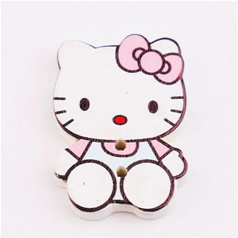 Мультяшный котенок кот бант натуральные пуговицы дерево дети 29*20 мм кукла светло