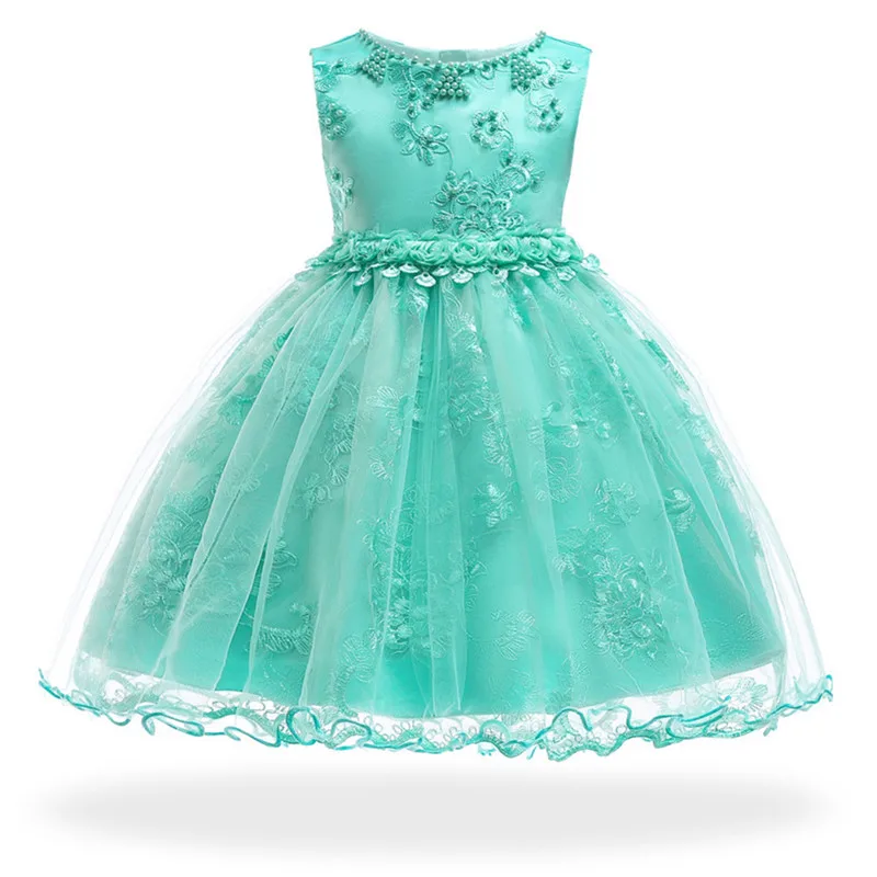 Neonatal Baby Girl Dress for baptism 3-24M Baby Girls Dresses Vestido pearl flower sleeveless birthday tutu princess dress