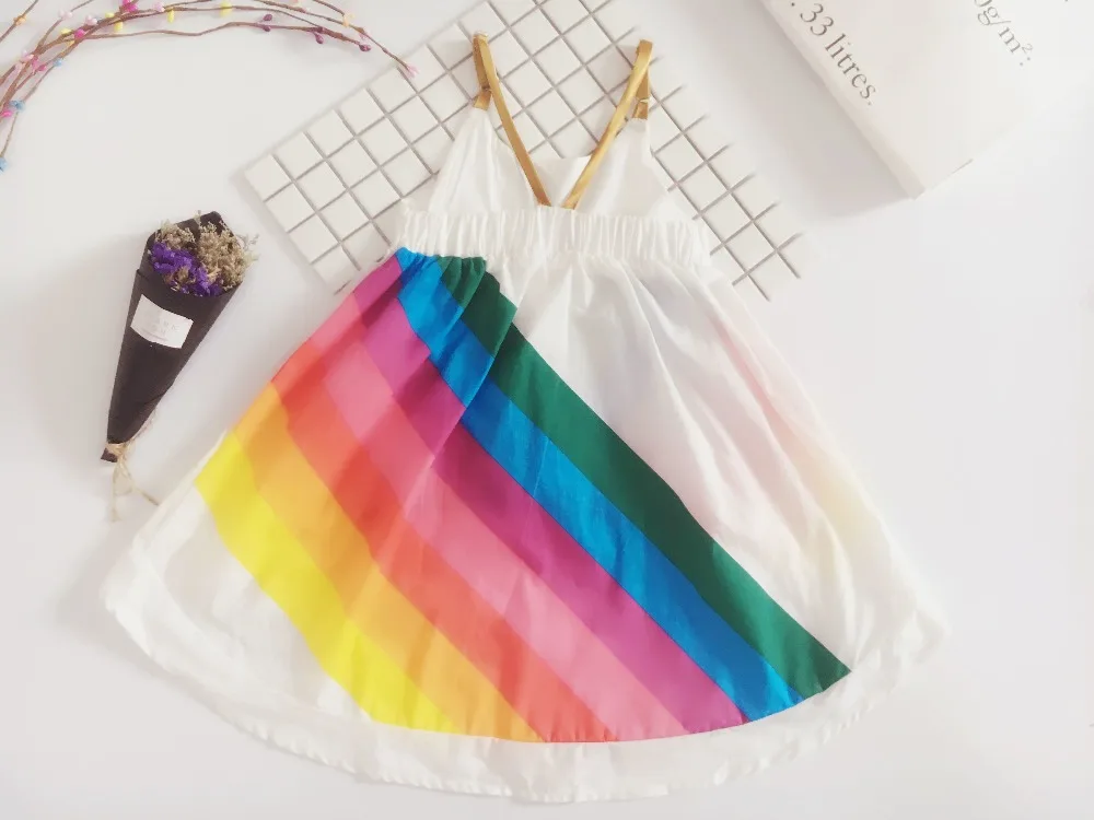 2020 New Girls Princess Dress Rainbow Printed Sling Children Clothes Fashion Baby Summer Party | Детская одежда и обувь