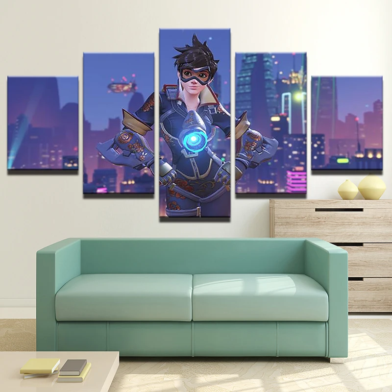 Игры постер из плотной ткани с принтом 5 Панель Overwatch Tracer настенная живопись