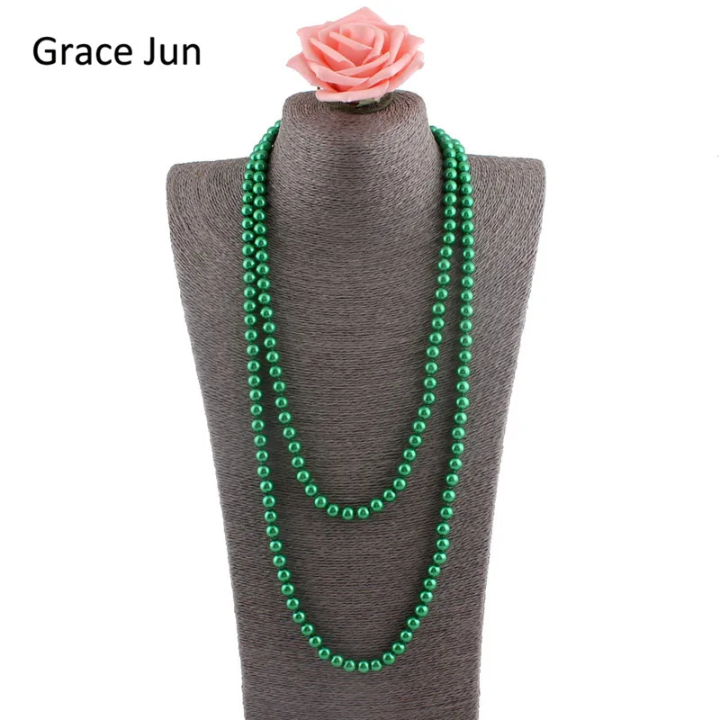 Бренд Grace Jun, 14 цветов, высокое качество, роскошная мода, стекло, искусственный жемчуг, для женщин, вечерние, свадебные, ручной работы, длинное жемчужное ожерелье 55"