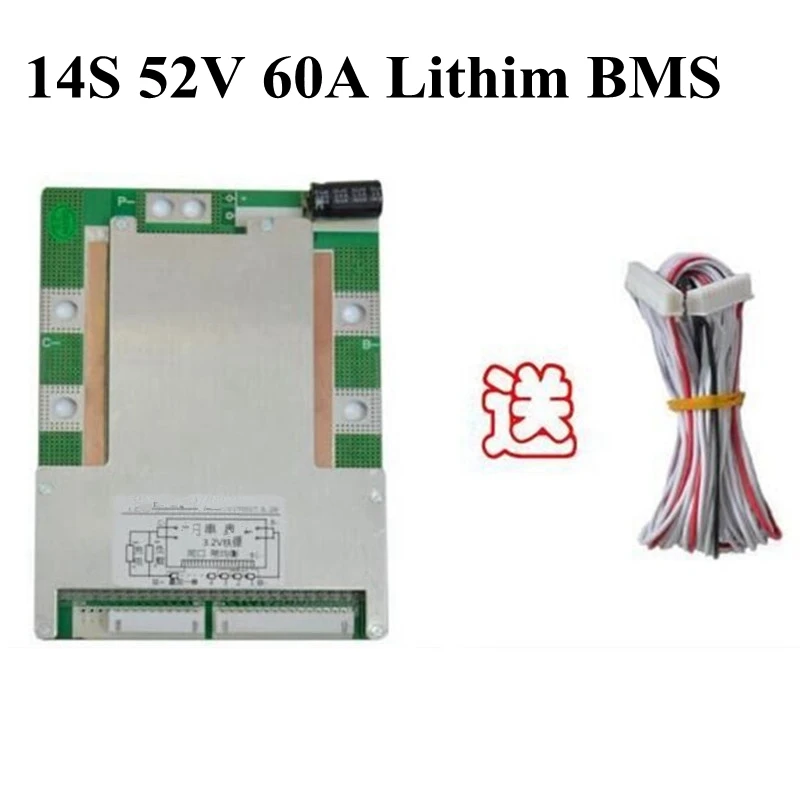 

1 шт., блок батарей BMS 52 в, литий-ионный, 14s, 60A, 48 В, 13s, защита Bms, балансировка, литий-ионный аккумулятор для скутера 3000 Вт, двигатель