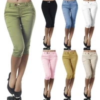 2021 fashion women slim fitness pencil pants summer stretch plus size causal cotton calf length skinny pants funny capris