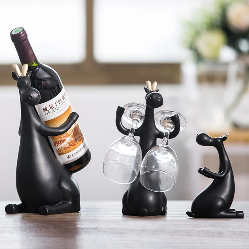 

Modern Creative resin Red Wine Rack Bottle Holder creative Figurines & Miniatures deer family Furnishing Articles for home decor