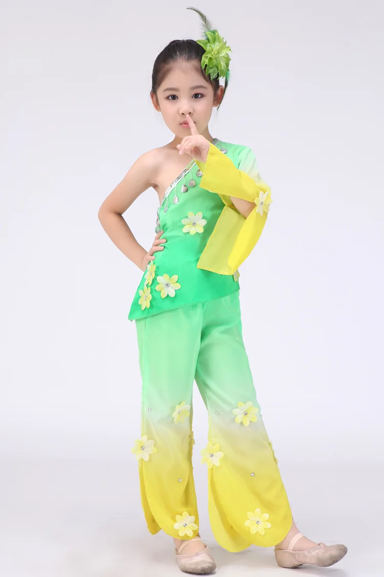 Children's National Costumes Chinese Folk Dance Yangko Clothing iFan Clothes Jasmine Flower Drum | Тематическая одежда и