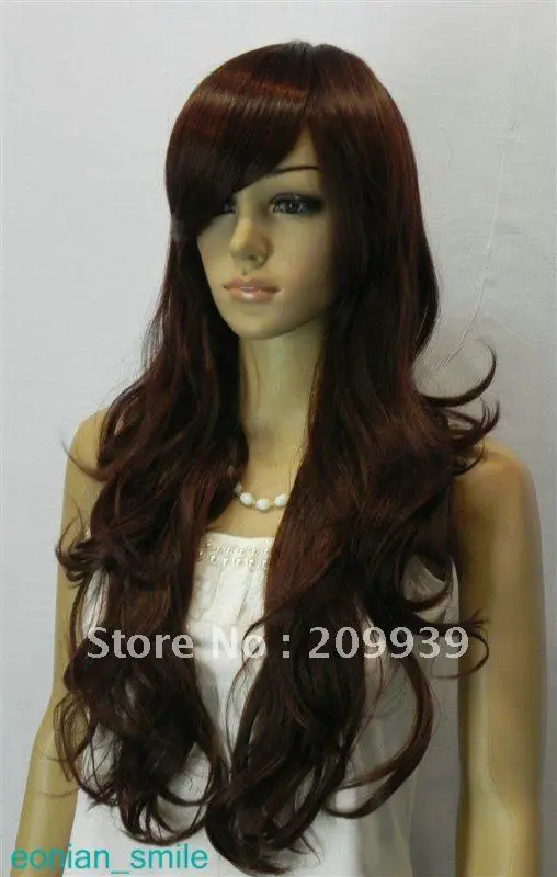 ZCD Темно-Коричневый Красный Длинные Волнистые Парик женщин 0032 свободный корабль |