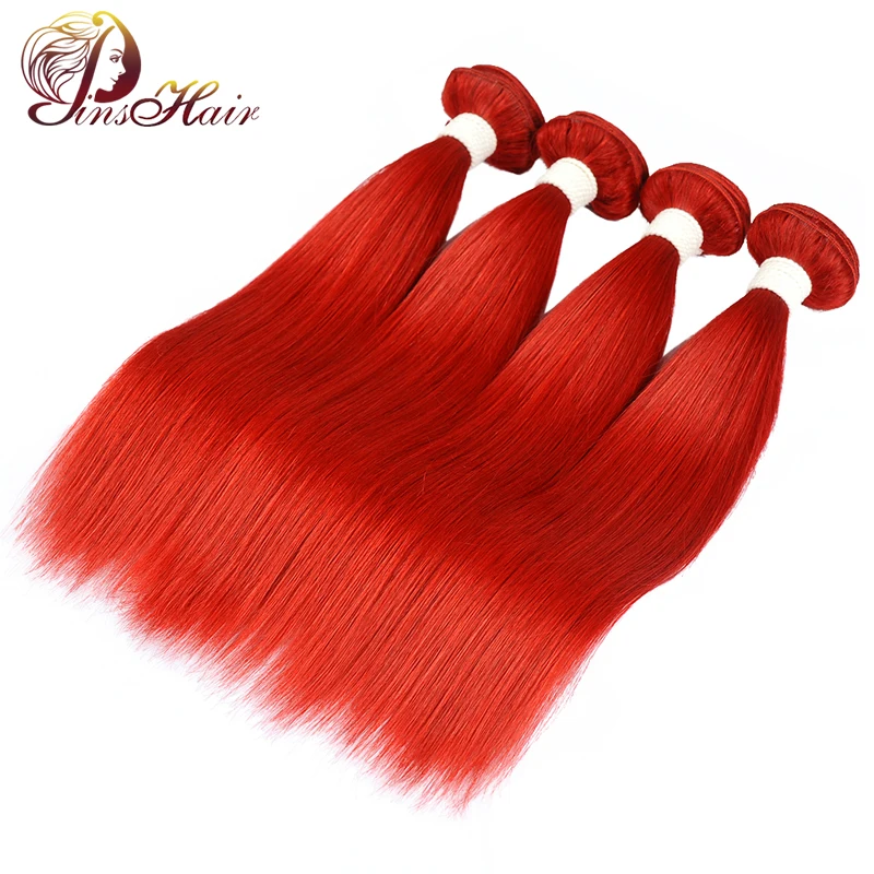 Pinshair цветной красный прямые волосы пучки 99J бордовый перуанские волос 100% пряди