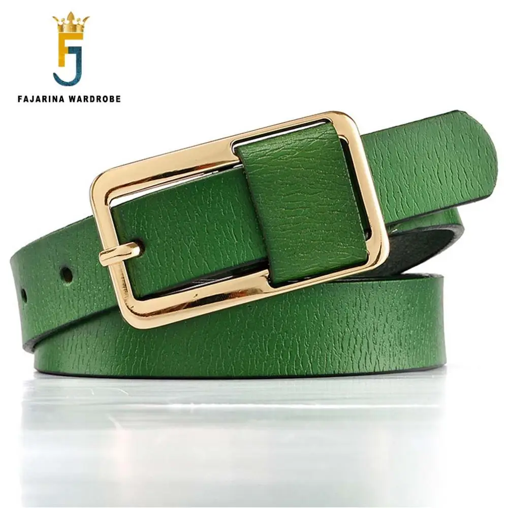 FAJARINA Quality Ladies Cowhide Leather Solid Colour Thin Belt Pure Cow Skin Female Style Thin Belts for Women Jeans LDFJ029