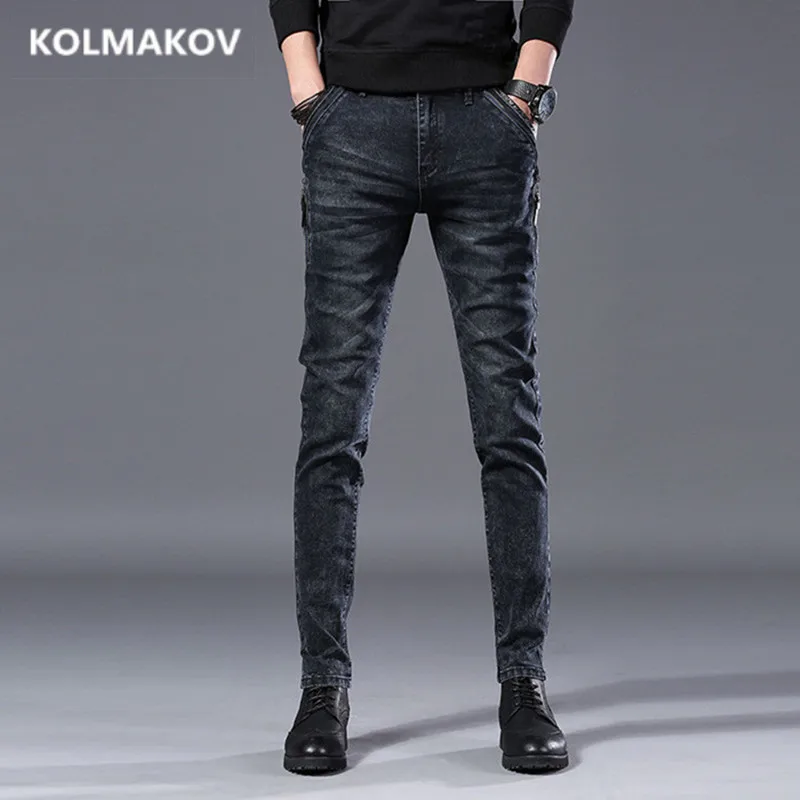 2019 модные длинные джинсы мужские черные брюки карандаш высшего качества узкие