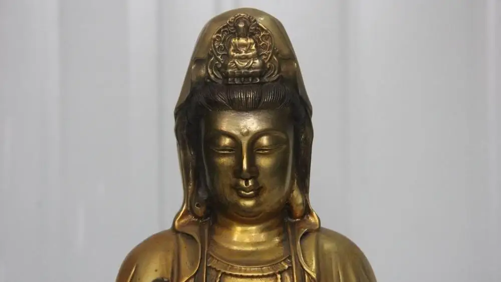 15&quot Tibet Buddhism Bronze copper Kwan-Yn GuanYin Bodhisattva Sit on Lotus Statue | Дом и сад