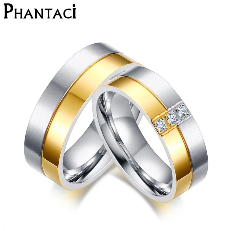 Мужское и женское кольцо из нержавеющей стали 7 мм набор золотистого