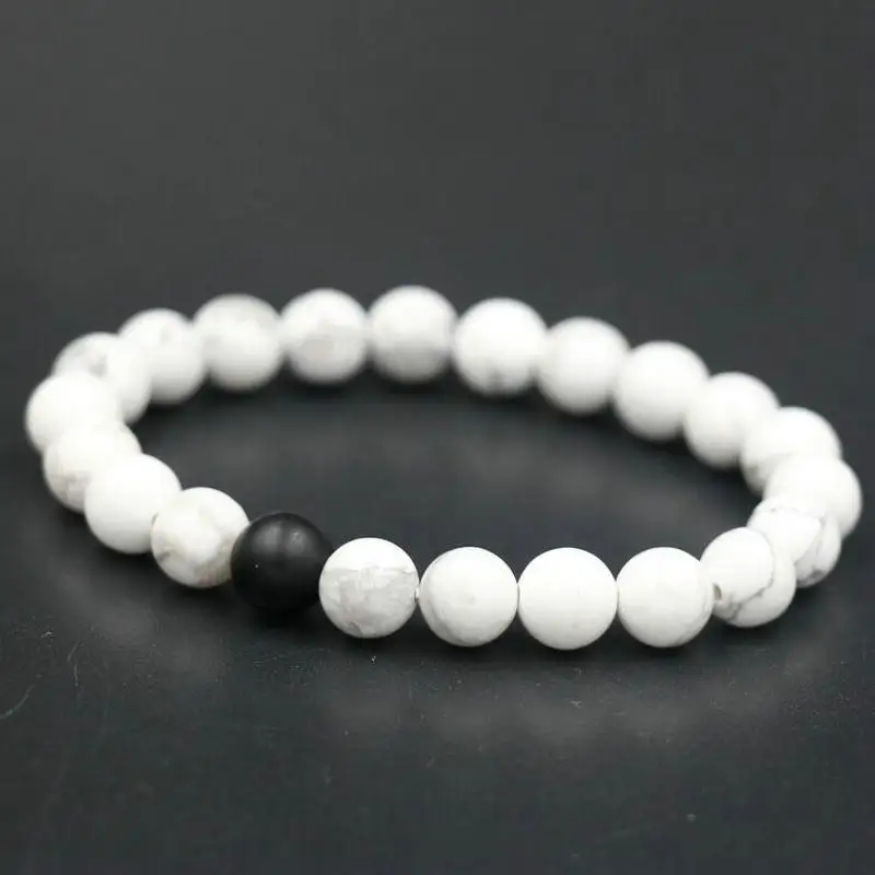 ANIILO Fashion White Black 8MM натуральный камень бирюзовый матовый лава камни бисер шарм