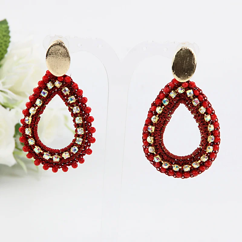 red Beadsland висячие серьги нитки крючком стеклянные бусины капля, Мода Богемия для женщин девушки вечерние фестиваль Горячая Gif 40231 - Окраска металла: red