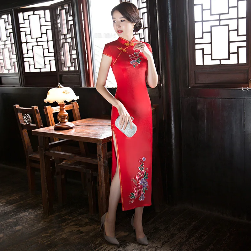 Oriental стильное платье невесты долго cheongsam замуж большой двор Кам ретро Улучшенная