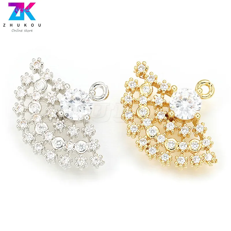 ЖУКОУ 2019 Блестящие шармы в форме раковины ручной работы из латуни с кубическим цирконием для создания подвесок на самодельные ювелирные изделия на ожерелья и серьги.