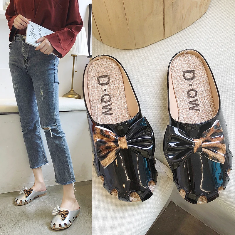 SAILING LU Silver Flat Slippers Women Mules Fashion Summer Shoes Woman Bow-knot Slides Slip On Ladies Casual Footwear XWT1863 | Обувь