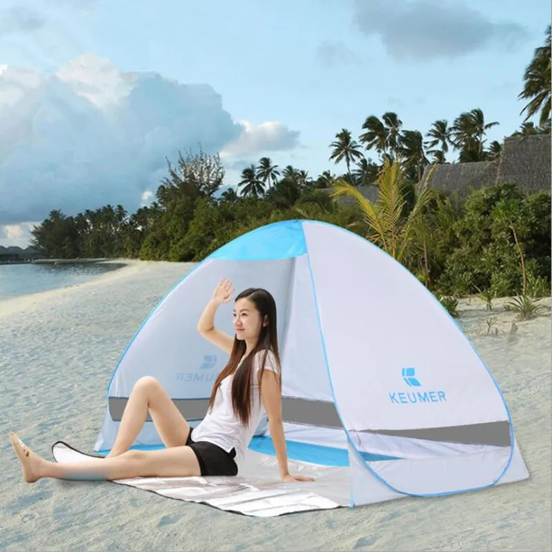 저렴한 1.0 Kg 휴대용 비치 텐트 태양 그늘 낚시 쉼터 텐트 빠른 자동 개방 여름 해변 텐트 UV 보호 낚시 텐트
