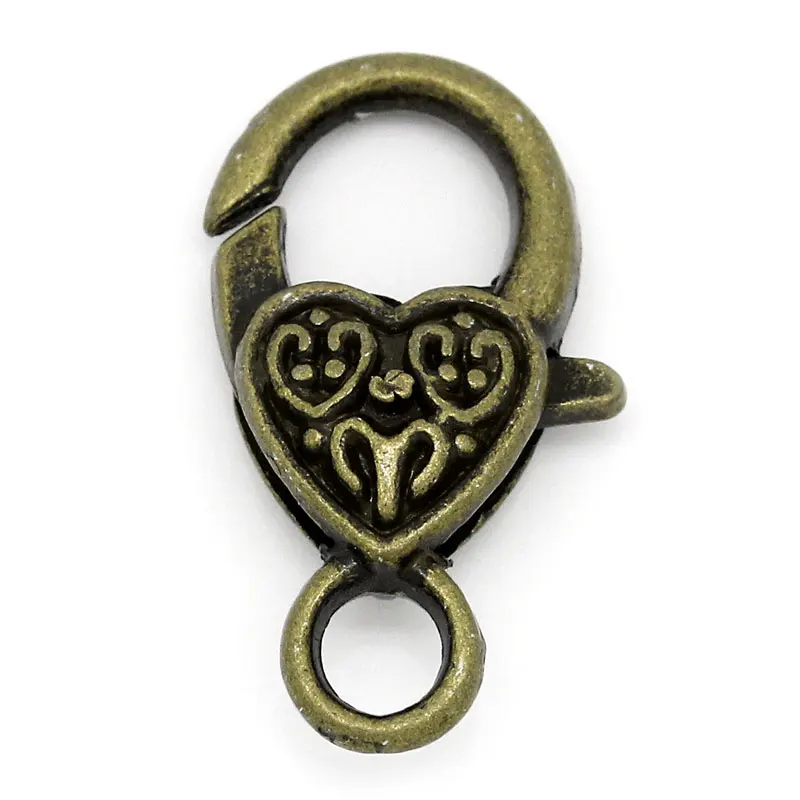 DoreenBeads античное бронзовое сердце с застежкой из цинкового металлического сплава